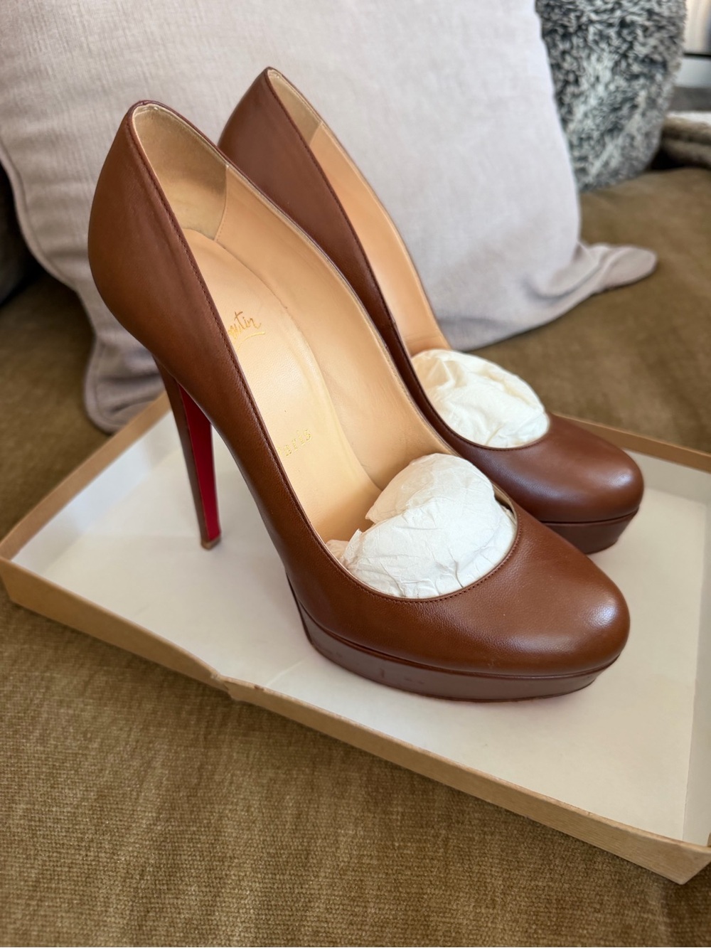 Christian Louboutin Brown Leather Pointed Stiletto with Red Sole